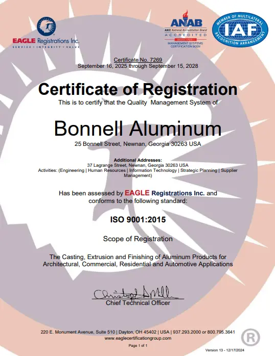 Newnan, GA ISO 9001:2015 Certificate of Registration