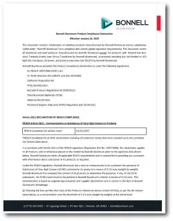 Bonnell Aluminum Compliance Declaration January 2025