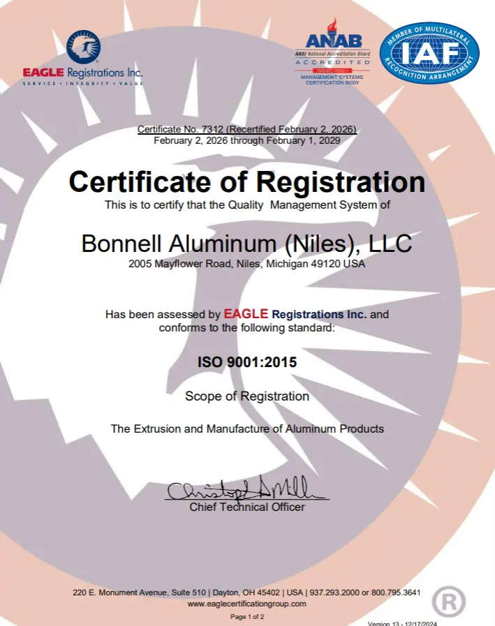 Niles, MI ISO 9001:2015 Certificate of Registration