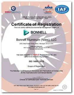 Niles, MI ISO 14001:2015 EMS 2022 Certificate of Registration