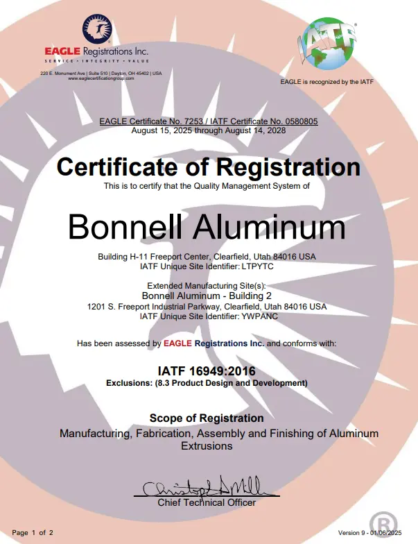 Clearfield, UT IATF 16949:2016 Certificate of Registration