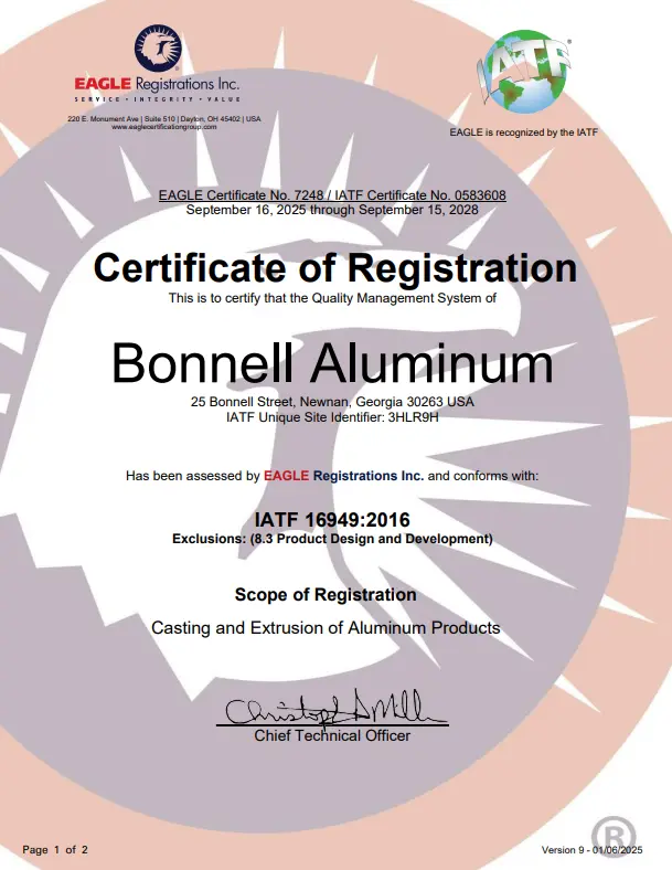 Newnan, GA IATF 16949:2016 Certificate of Registration