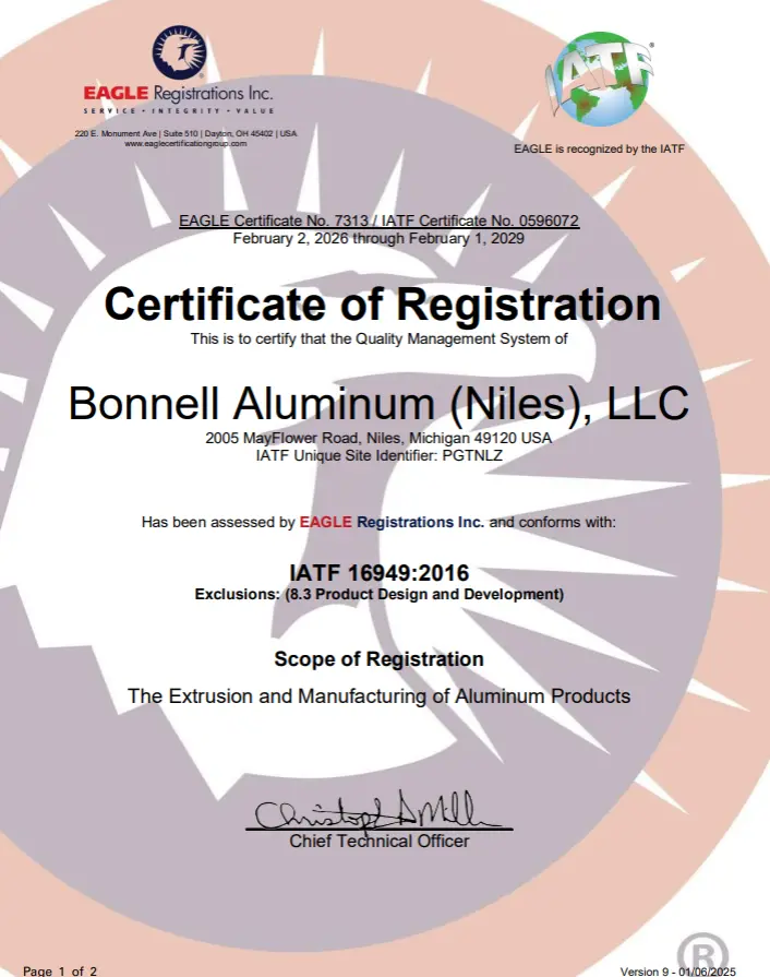 Niles, MI IATF 16949:2016 Certificate of Registration